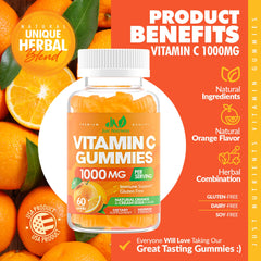 Just Nutrients Vitamin C Gummies ingredients panel with herbal blend for immune support.