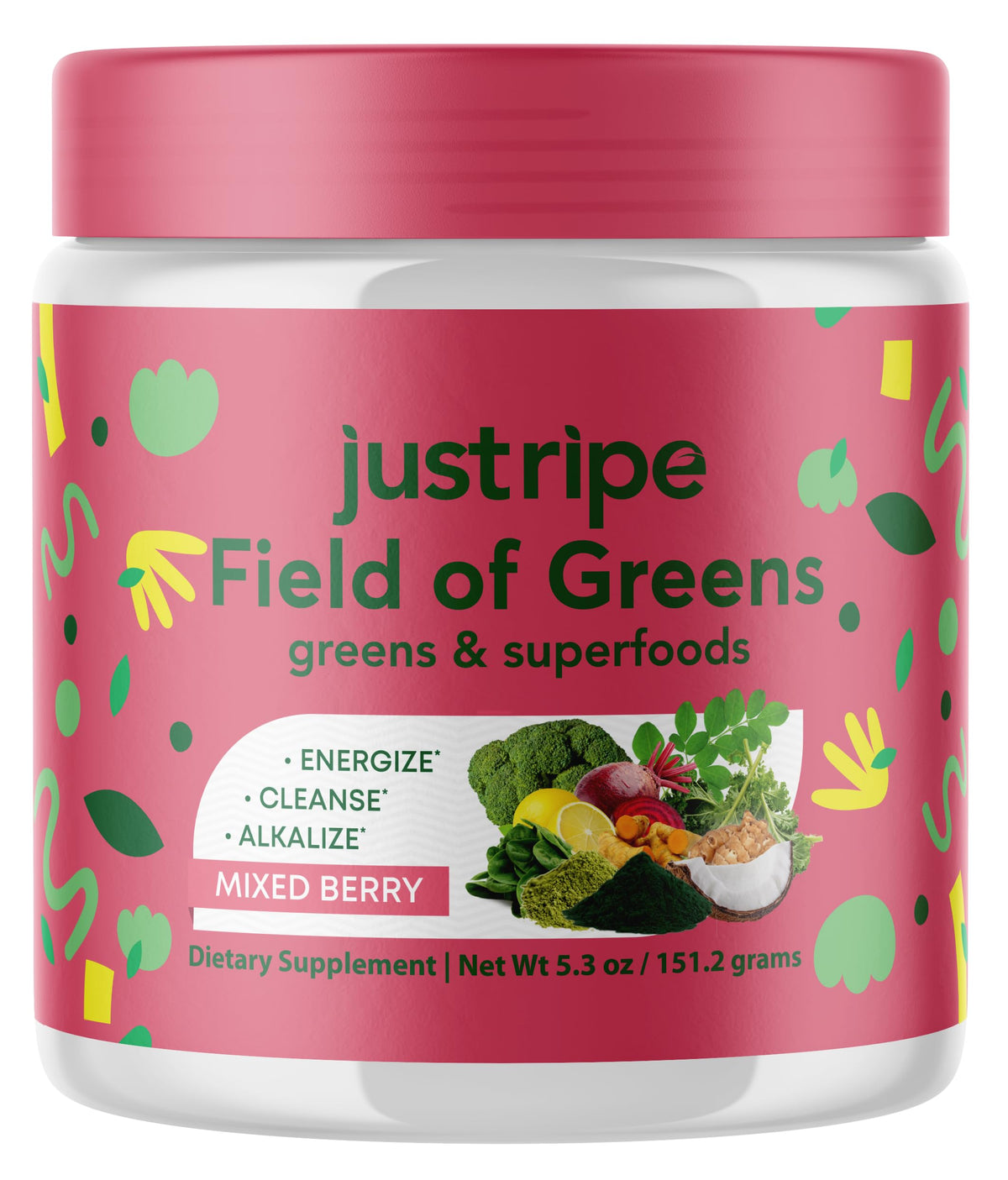 Just Ripe Nutrition Field of Greens bottle with scoop, daily wellness