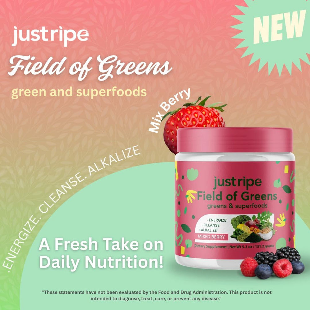 Just Ripe Nutrition Field of Greens probiotic bottle supports gut-friendly routines