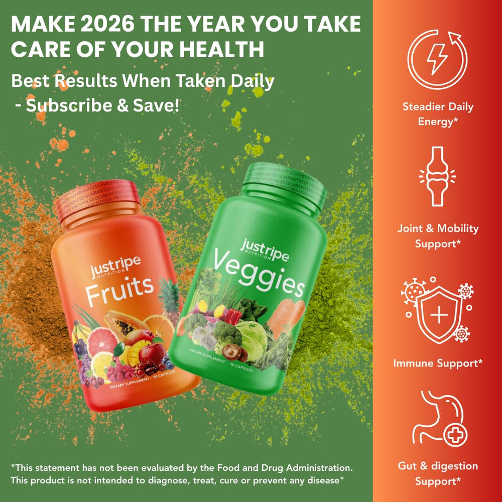 Just Ripe Nutrition fruits and veggies red bottle for antioxidant rich wellness
