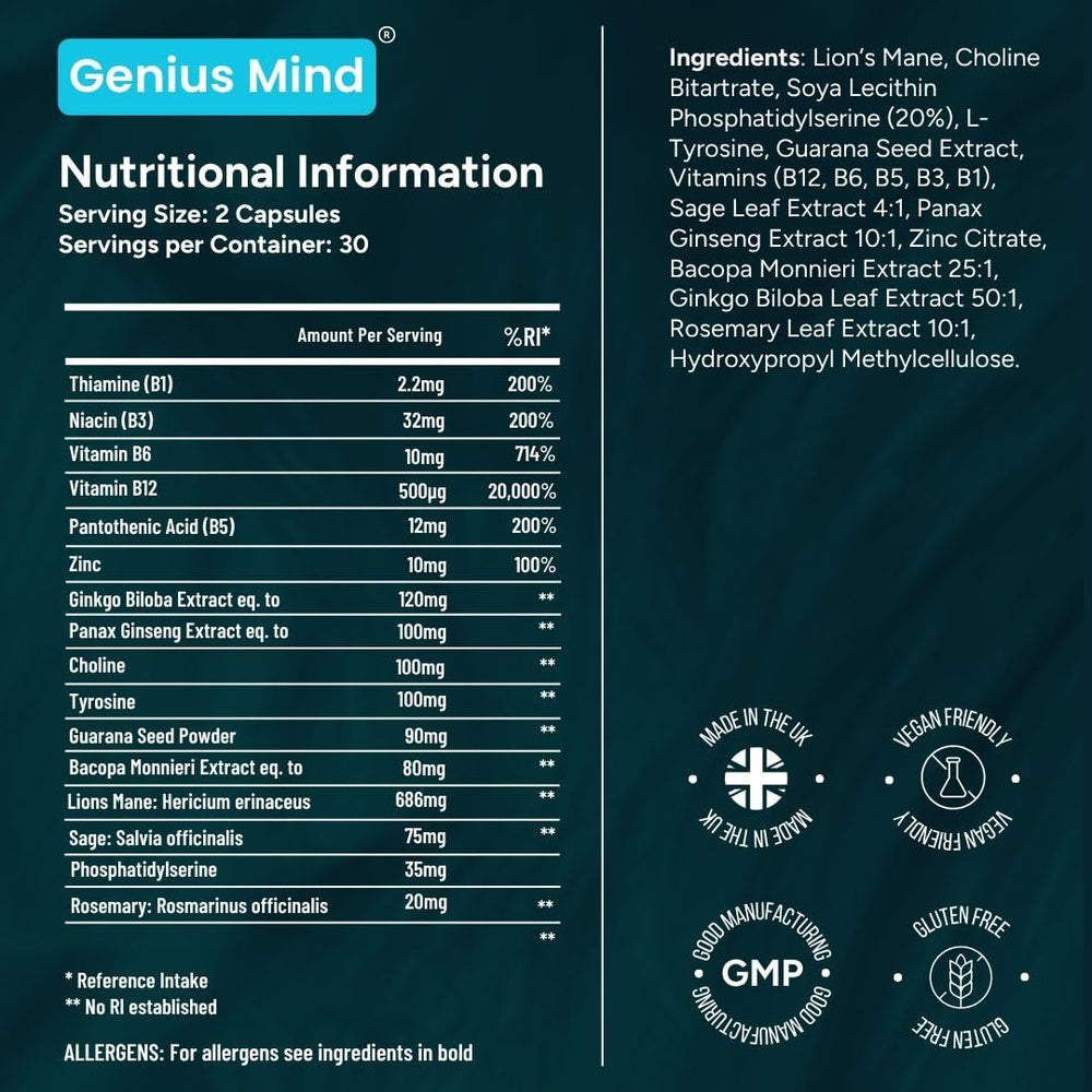 JustFloow Genius Mind capsules on table highlighting morning energy.