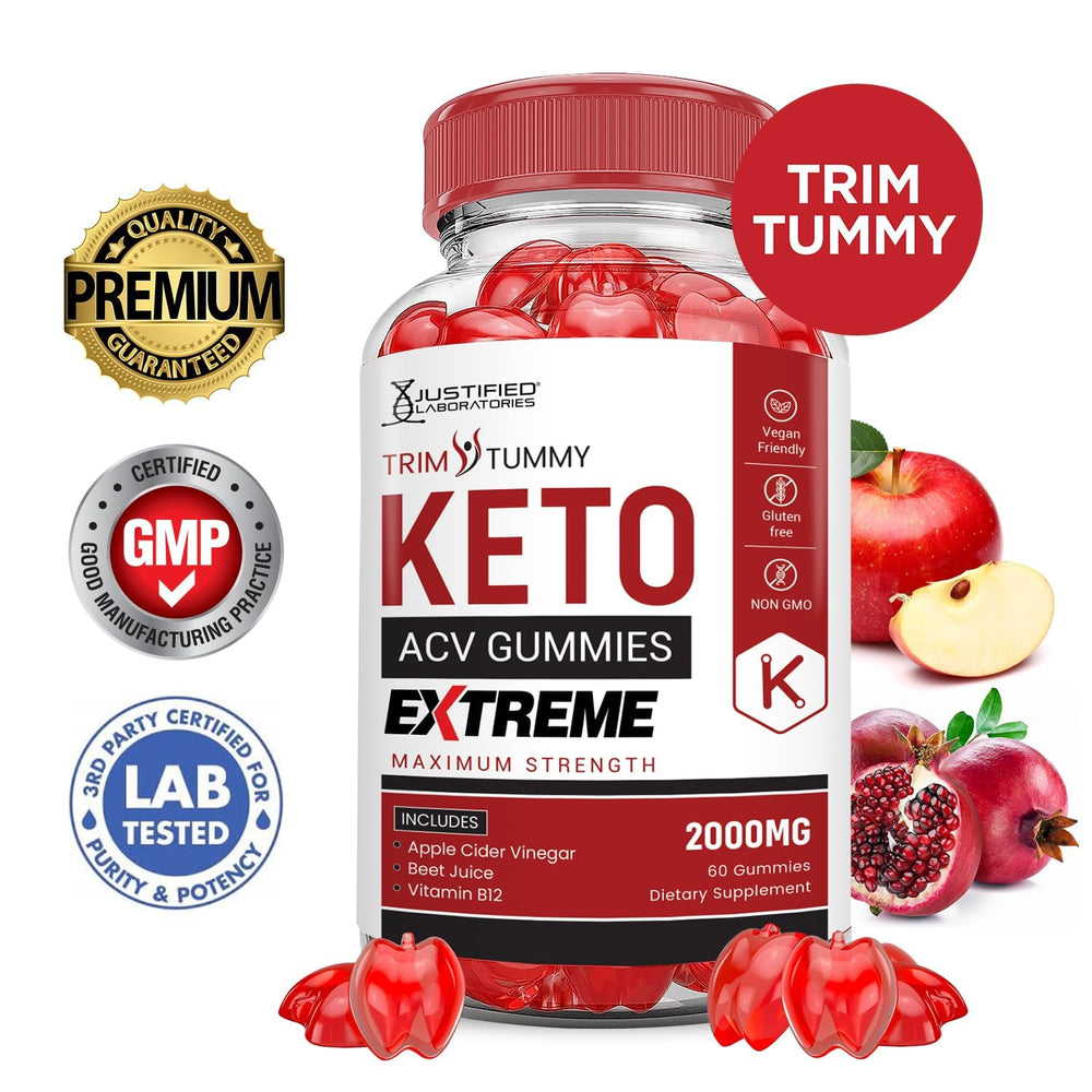 Apple cider vinegar label close-up on Trim Tummy Keto ACV Gummies bottle