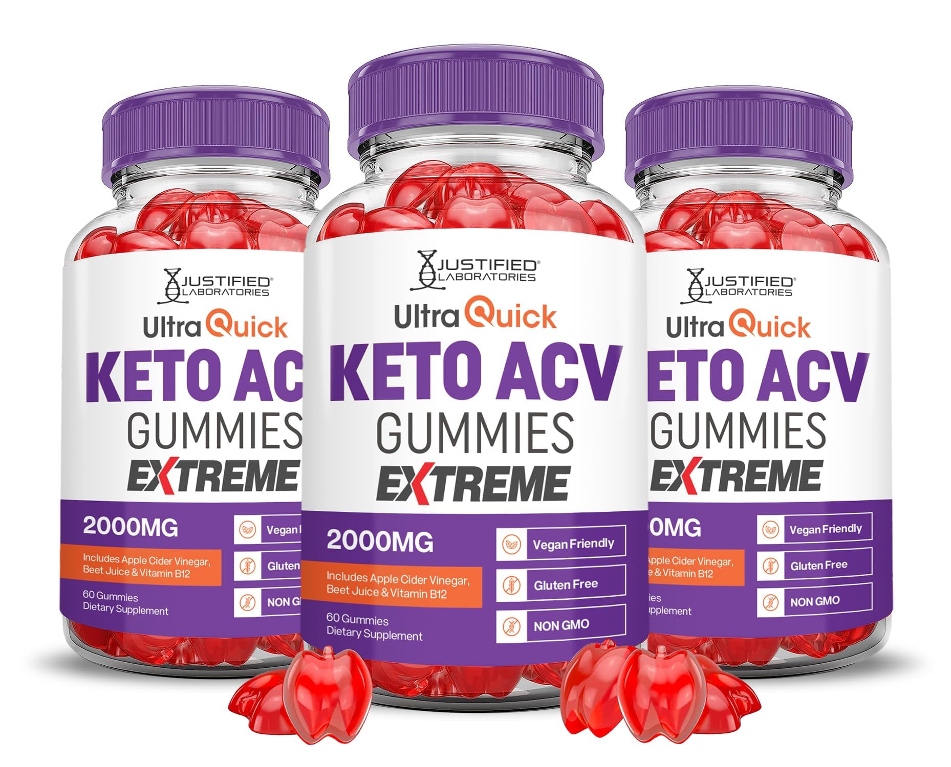 Justified Laboratories Ultra Quick Keto ACV Gummies 3-pack packaging boosts convenience for daily wellness.
