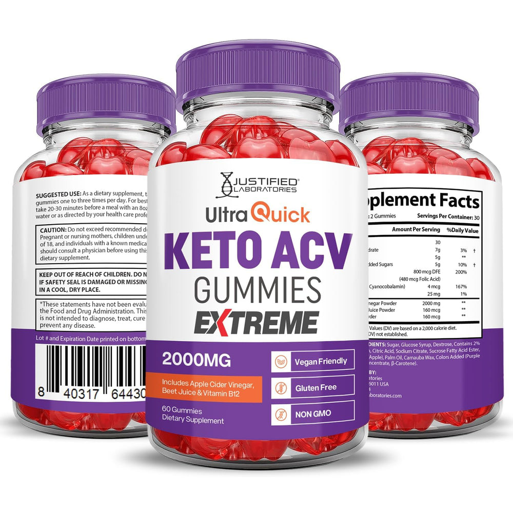 Justified Laboratories Ultra Quick Keto ACV Gummies product display for everyday wellness