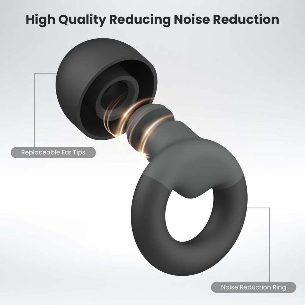 JUSTRVN earplugs in-ear fit shown for comfortable, long-wear protection.