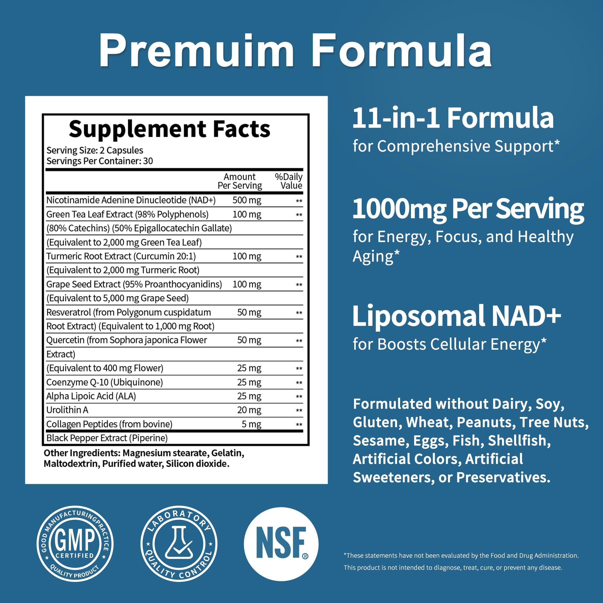 JuvaNutra NAD Supplement label close-up emphasizing ingredients and purity
