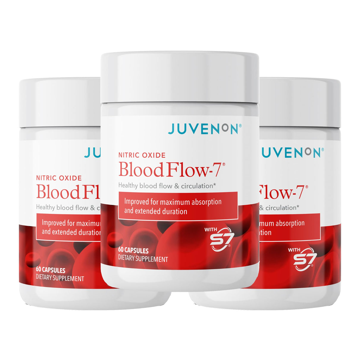 Juvenon BloodFlow-7 bottle front showing nitric oxide support