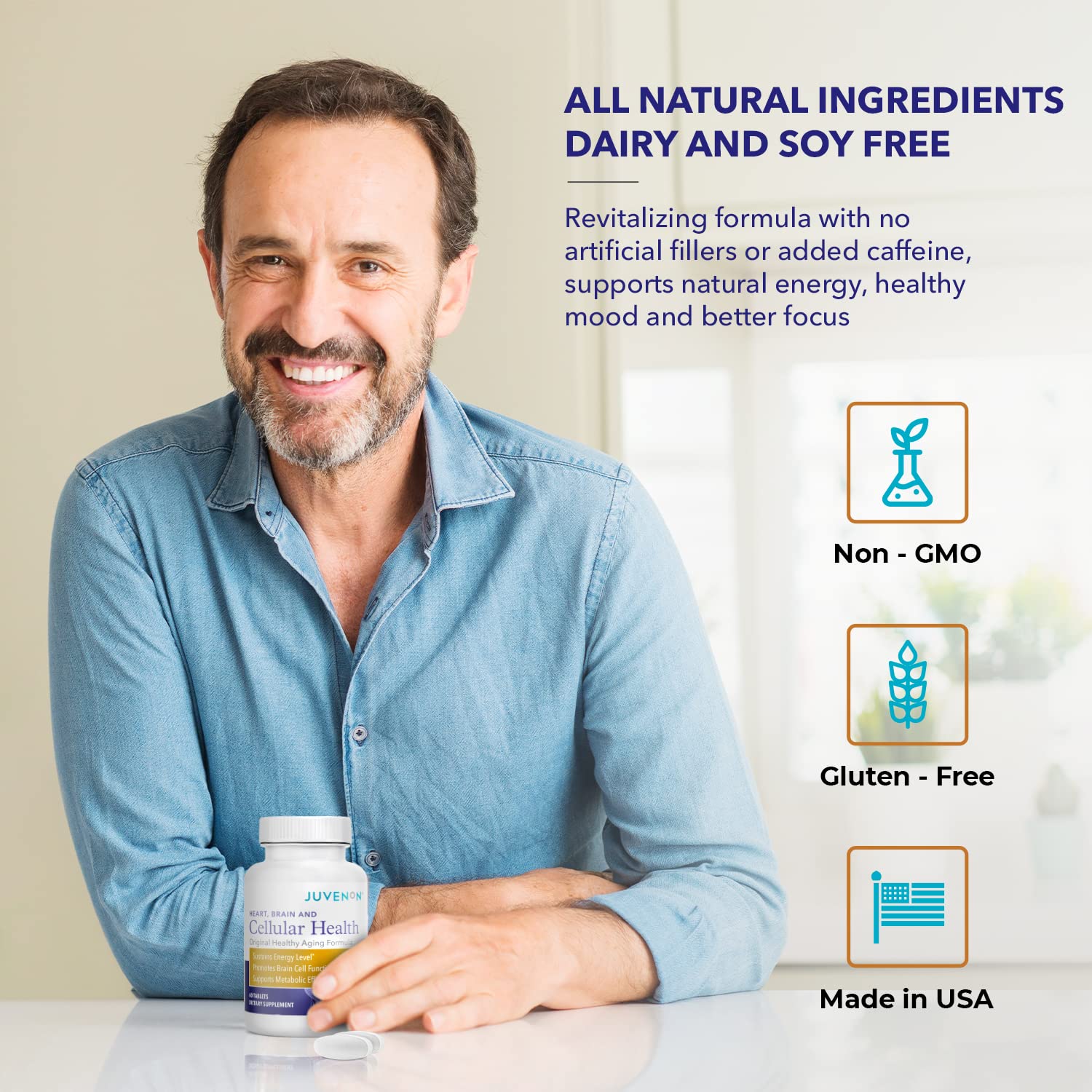 Juvenon Cellular Health dairy-free label emphasizes allergen-safe nutrition