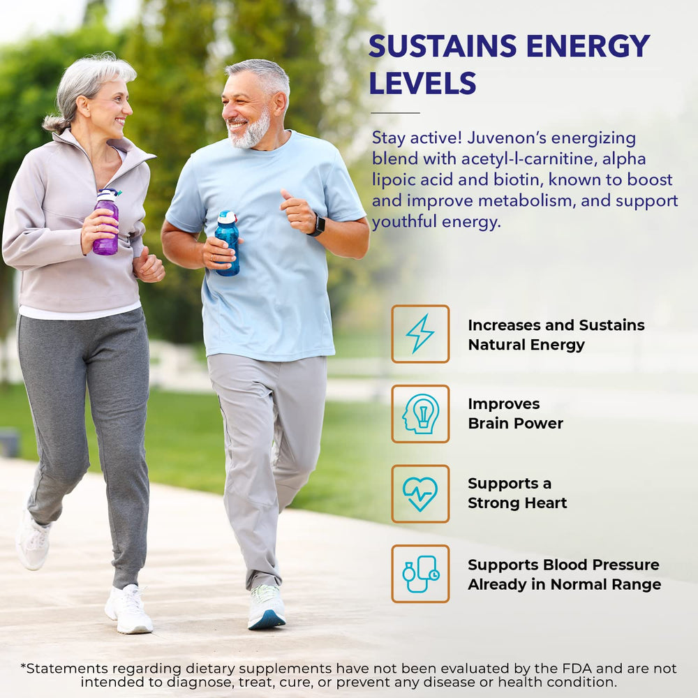 Juvenon Cellular Health ingredients panel featuring acetyl L-carnitine and biotin