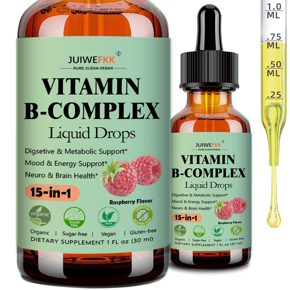 JUIWEFKK Vitamin B Complex liquid drops bottle pour supports daily energy