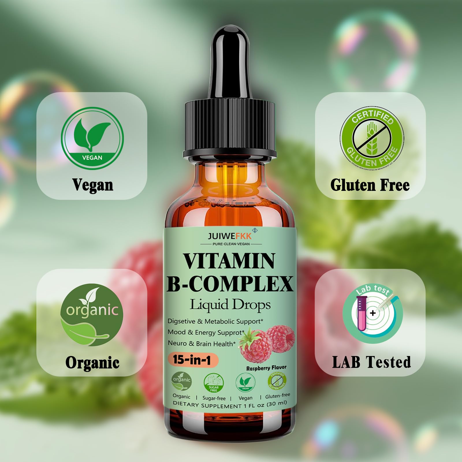 JUIWEFKK Vitamin B Complex liquid drops USA-made GMP facility assurance