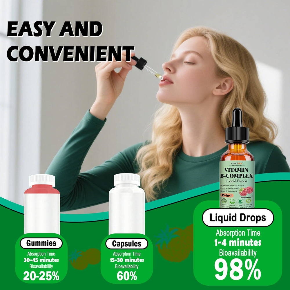 JUIWEFKK Vitamin B Complex liquid drops travel-friendly bottle for on the go
