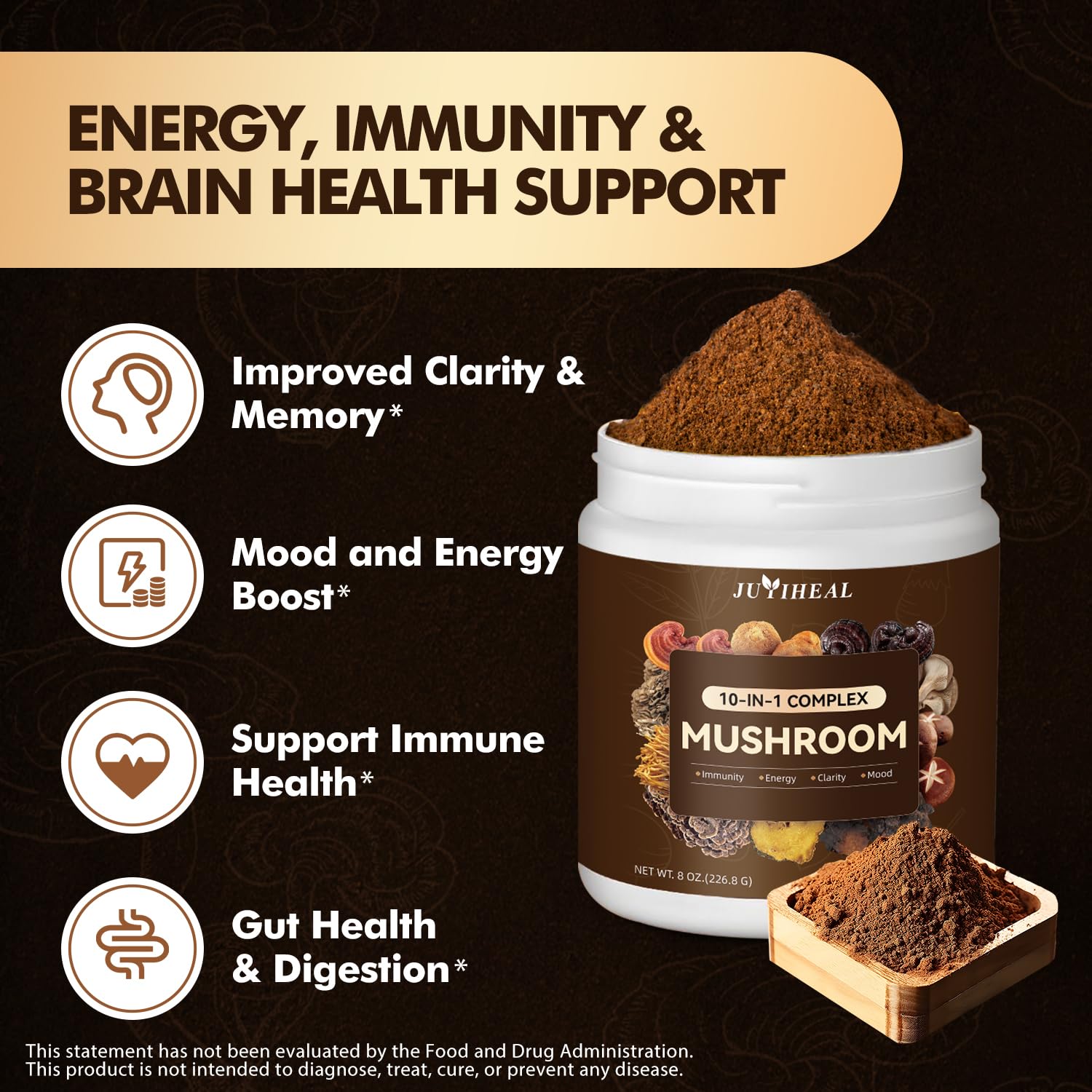 Pouring JUYIHEAL powder into water for a warm focused cup.