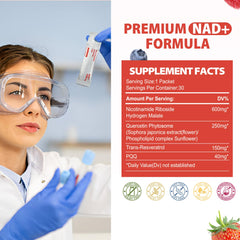 Jxiaoyumio NAD Liquid Supplement label highlights NR, Resveratrol and PQQ benefits.