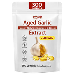JXSVR aged garlic extract bottle and label showcasing odorless formula for easy daily use