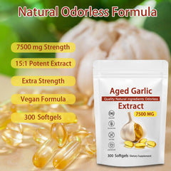 JXSVR aged garlic softgels close-up showing small, easy-to-swallow capsules