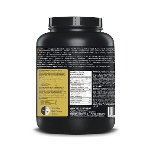 Gold tin of Pro JYM Tahitian Vanilla on a shelf for storage and lean protein
