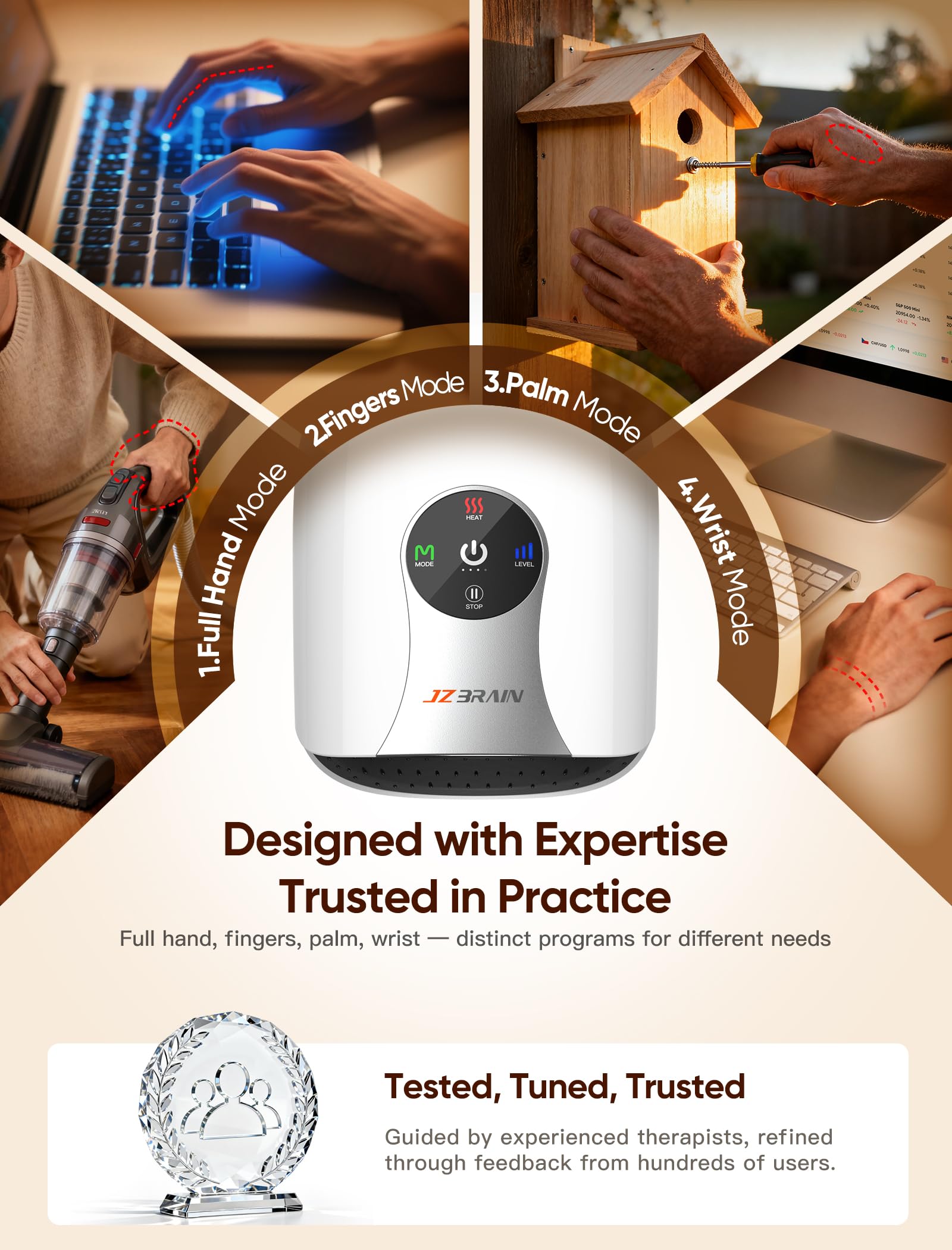 JZBRAIN cordless massager with 2500mAh battery for portable relief.