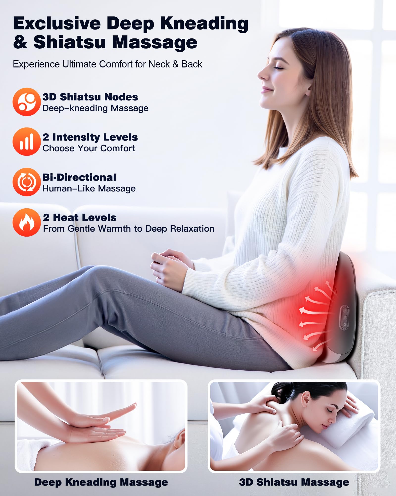 JZBRAIN deep kneading 3D nodes provide rhythmic pressure across neck and back.