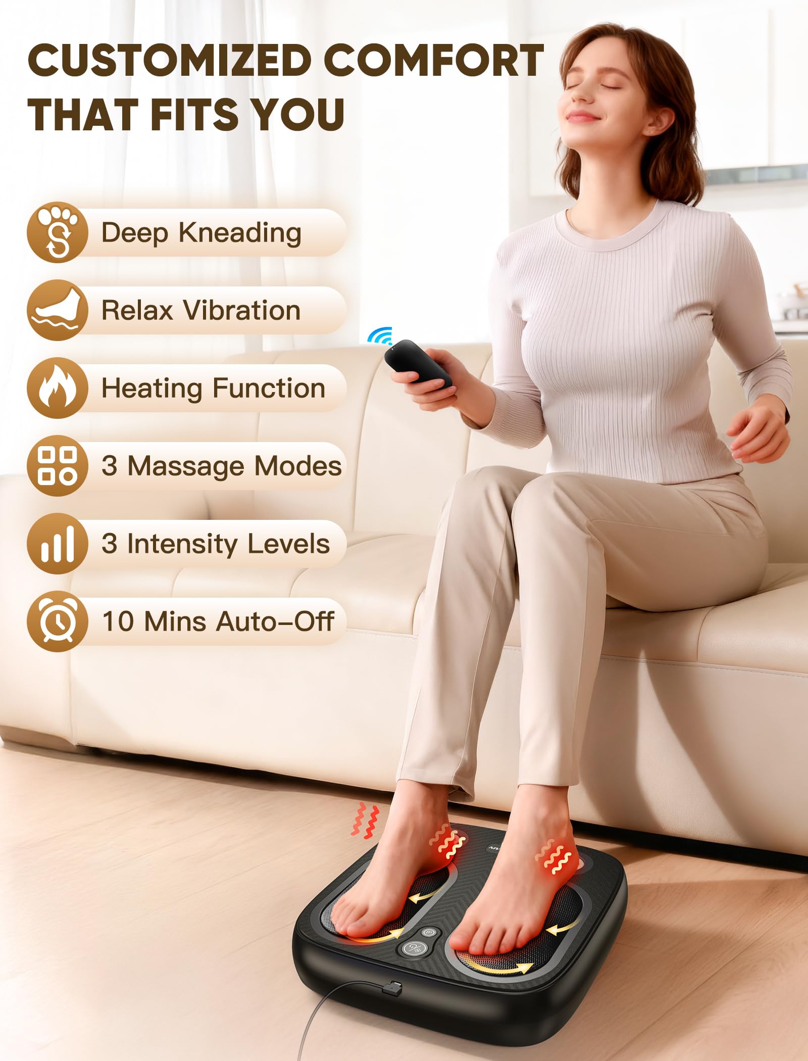 JZBRAIN foot massager with heat option adds cozy warmth for soothing relief.