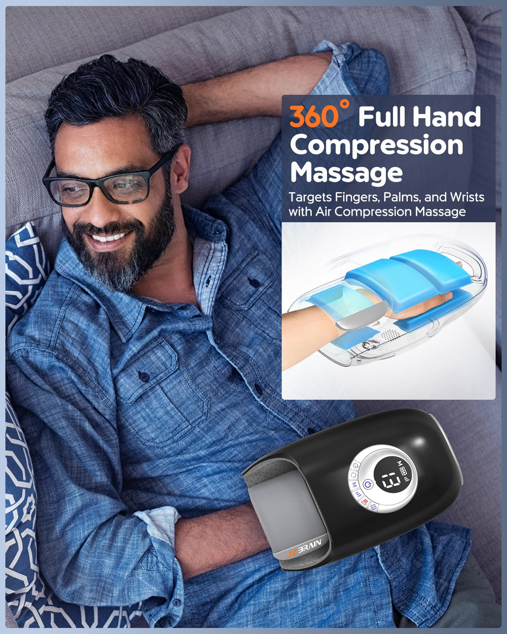 JZBRAIN Hand Massager side view shows portable, space-saving design