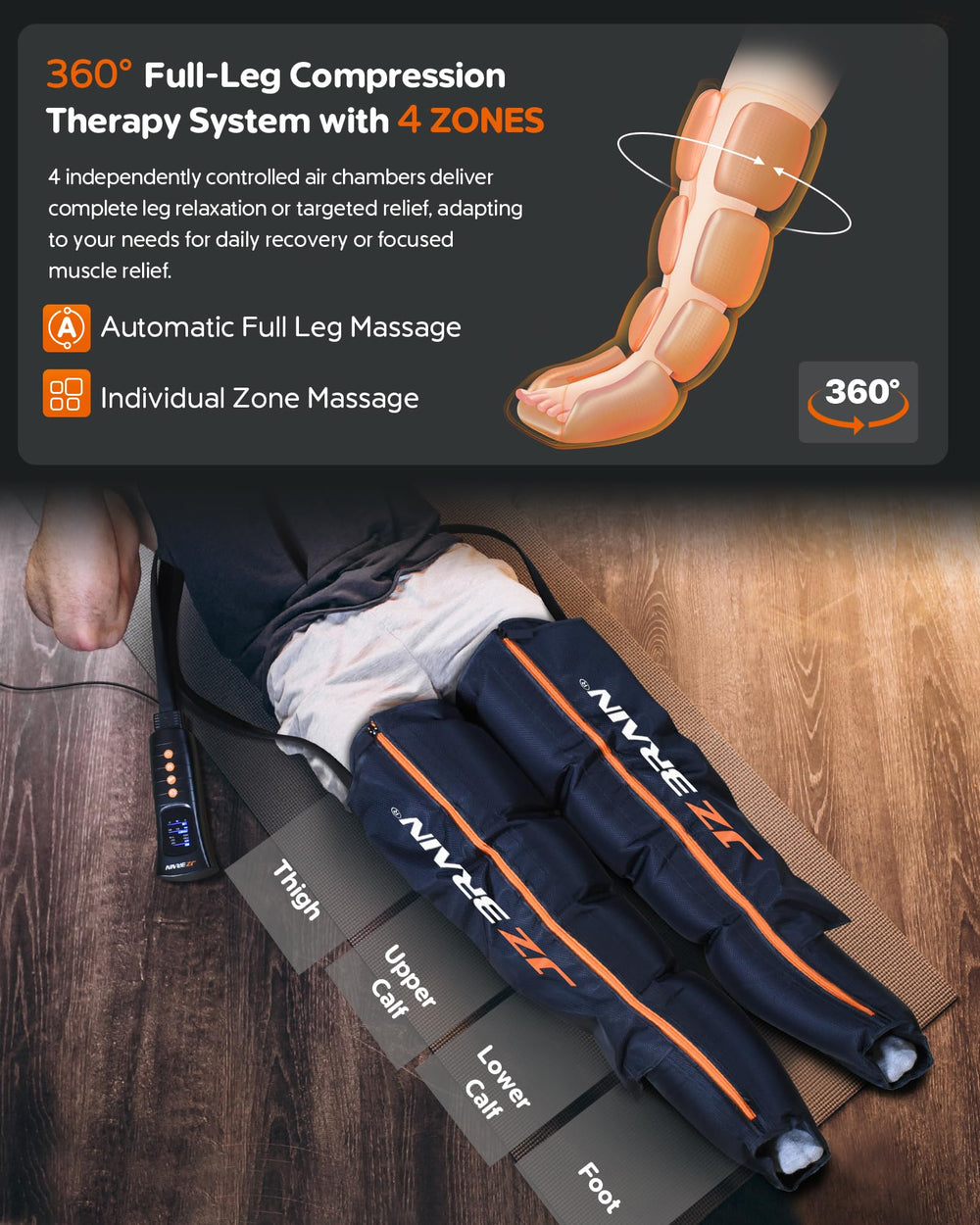 JZBRAIN inflation pump image highlights fast 30-second inflation for consistent compression.