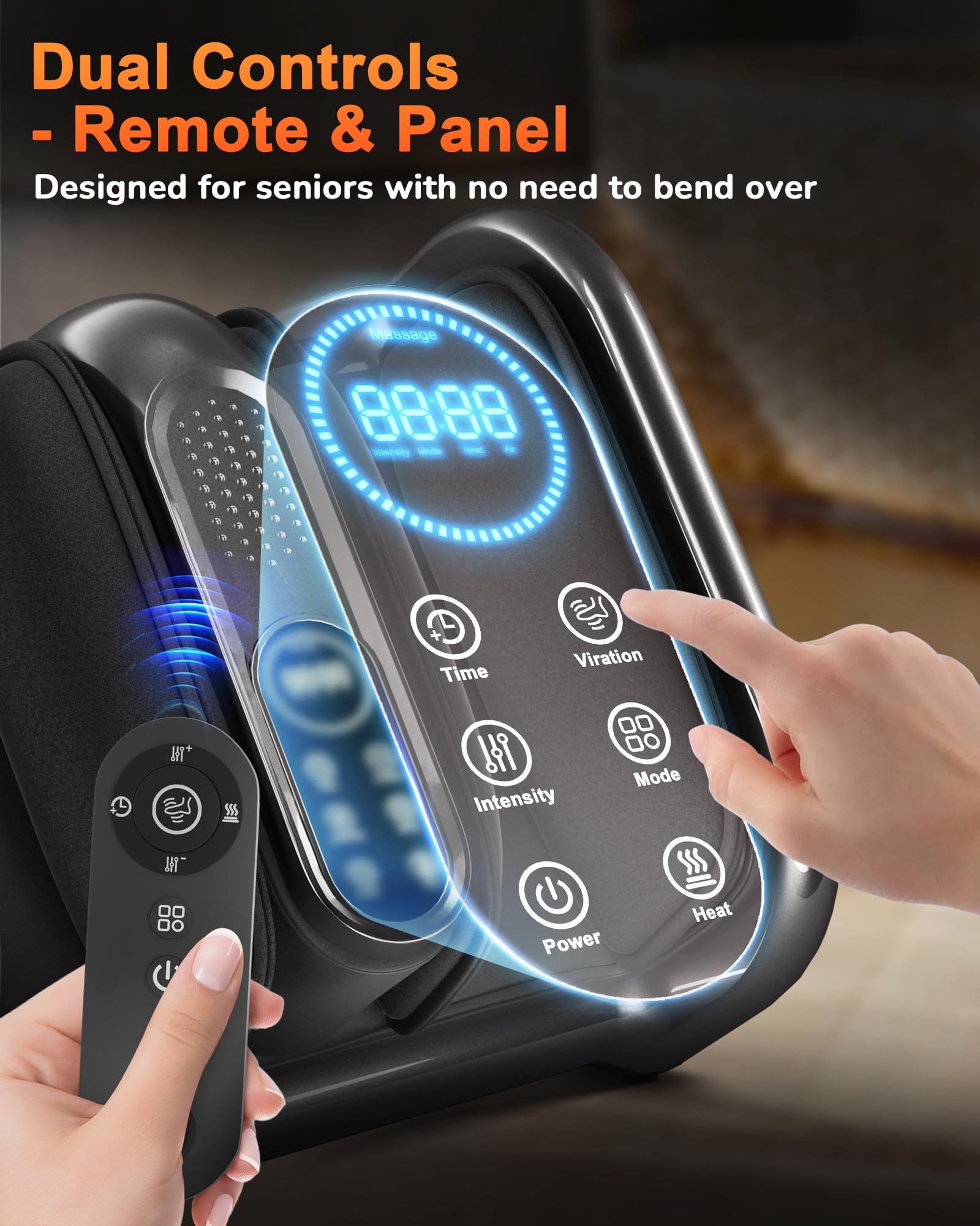 JZBRAIN Shiatsu foot massager digital panel close-up for heat and mode control