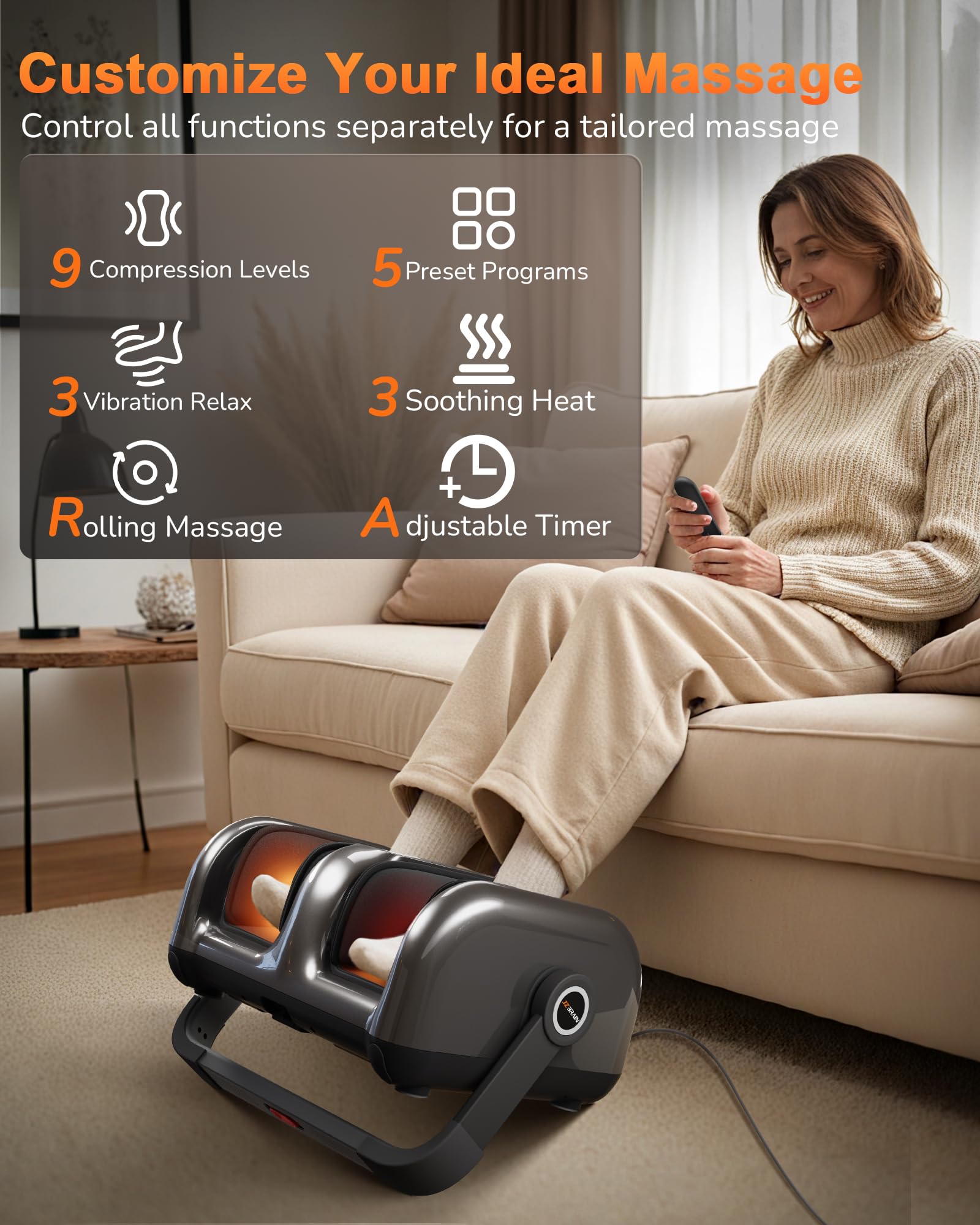 JZBRAIN Shiatsu foot massager side view showing compact design for easy placement