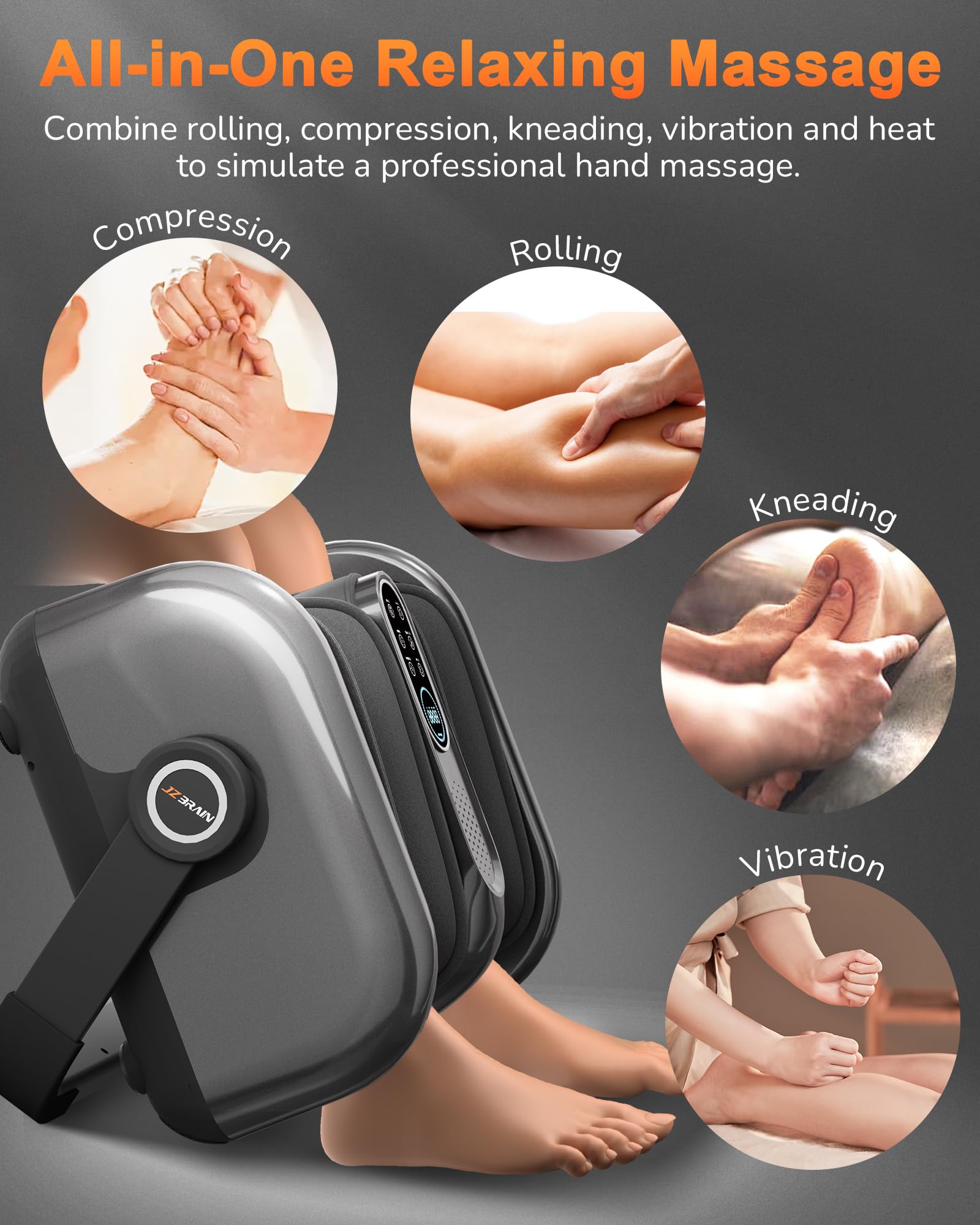 JZBRAIN Shiatsu foot massager warming plates demonstrating targeted warmth under soles