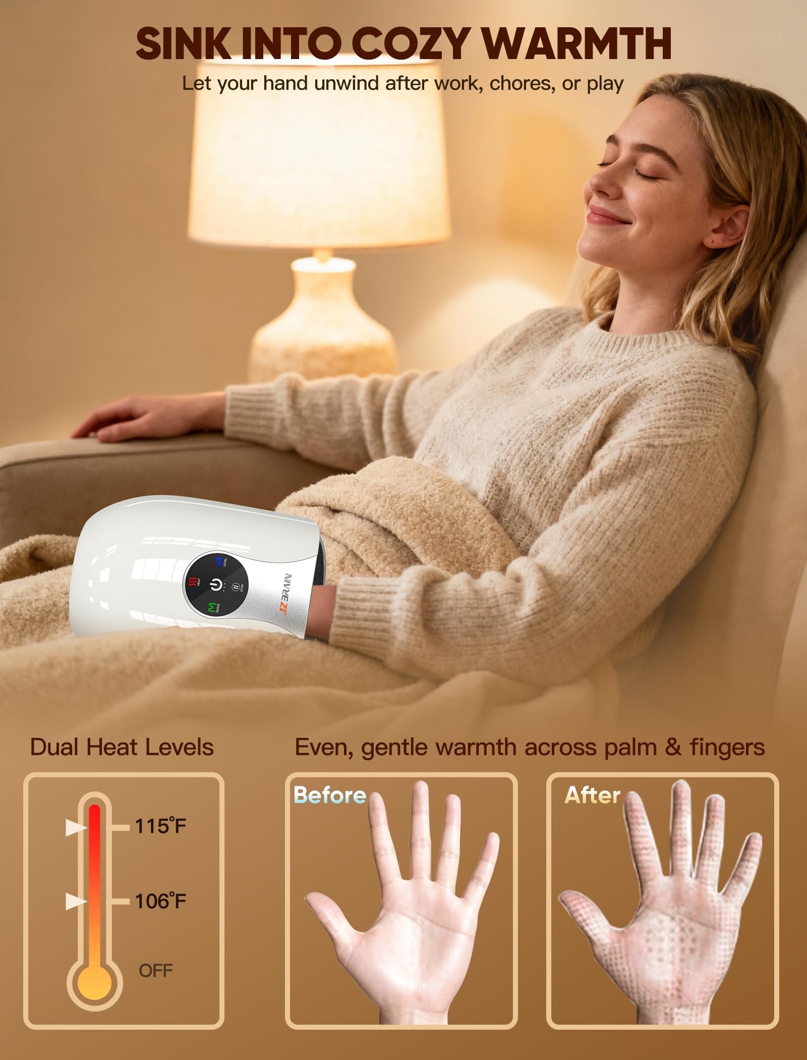 JZBRAIN six intensity levels adapt from gentle to firm pressure.
