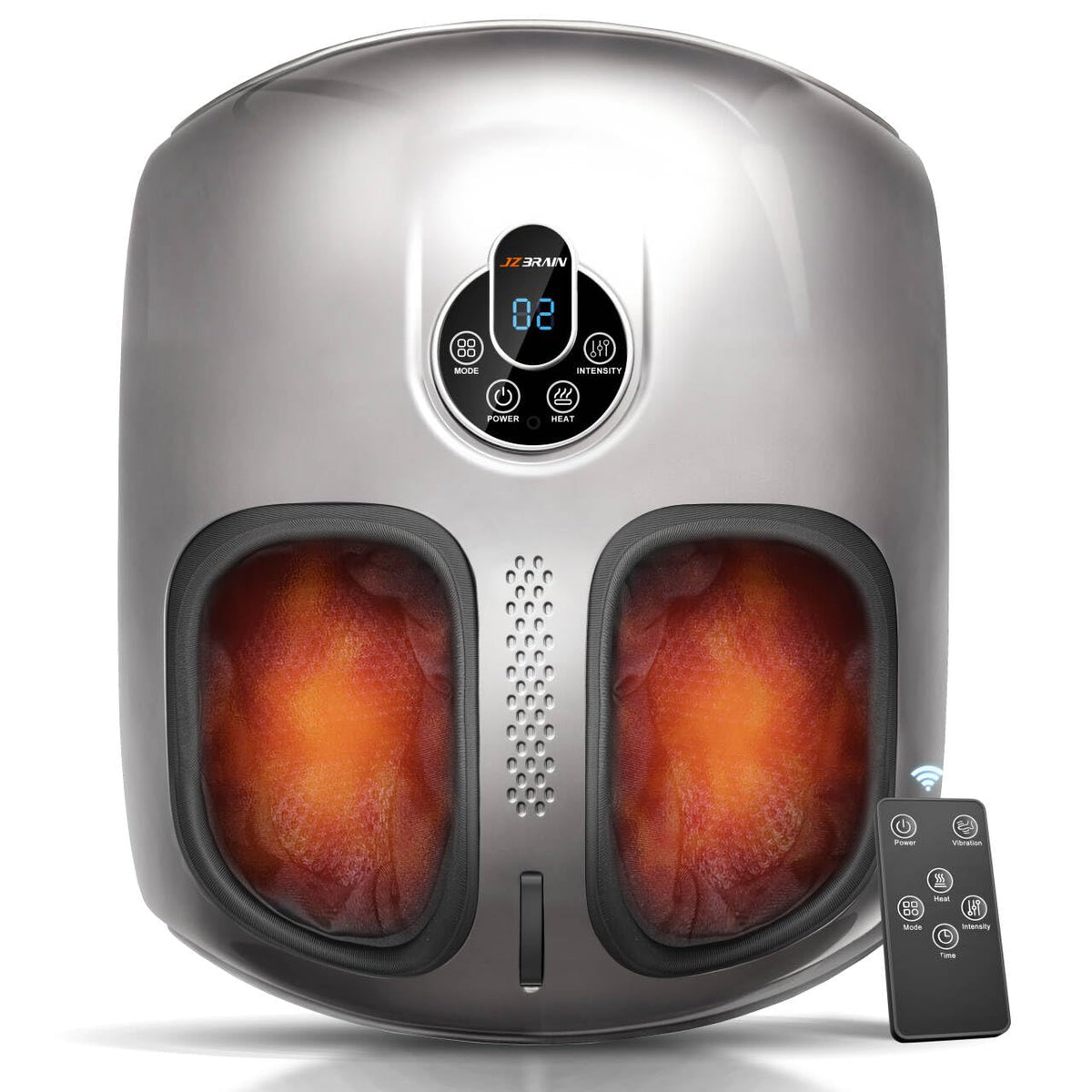 JZBRAIN Shiatsu Foot Massager front view with dual rollers for full-foot kneading and warmth.