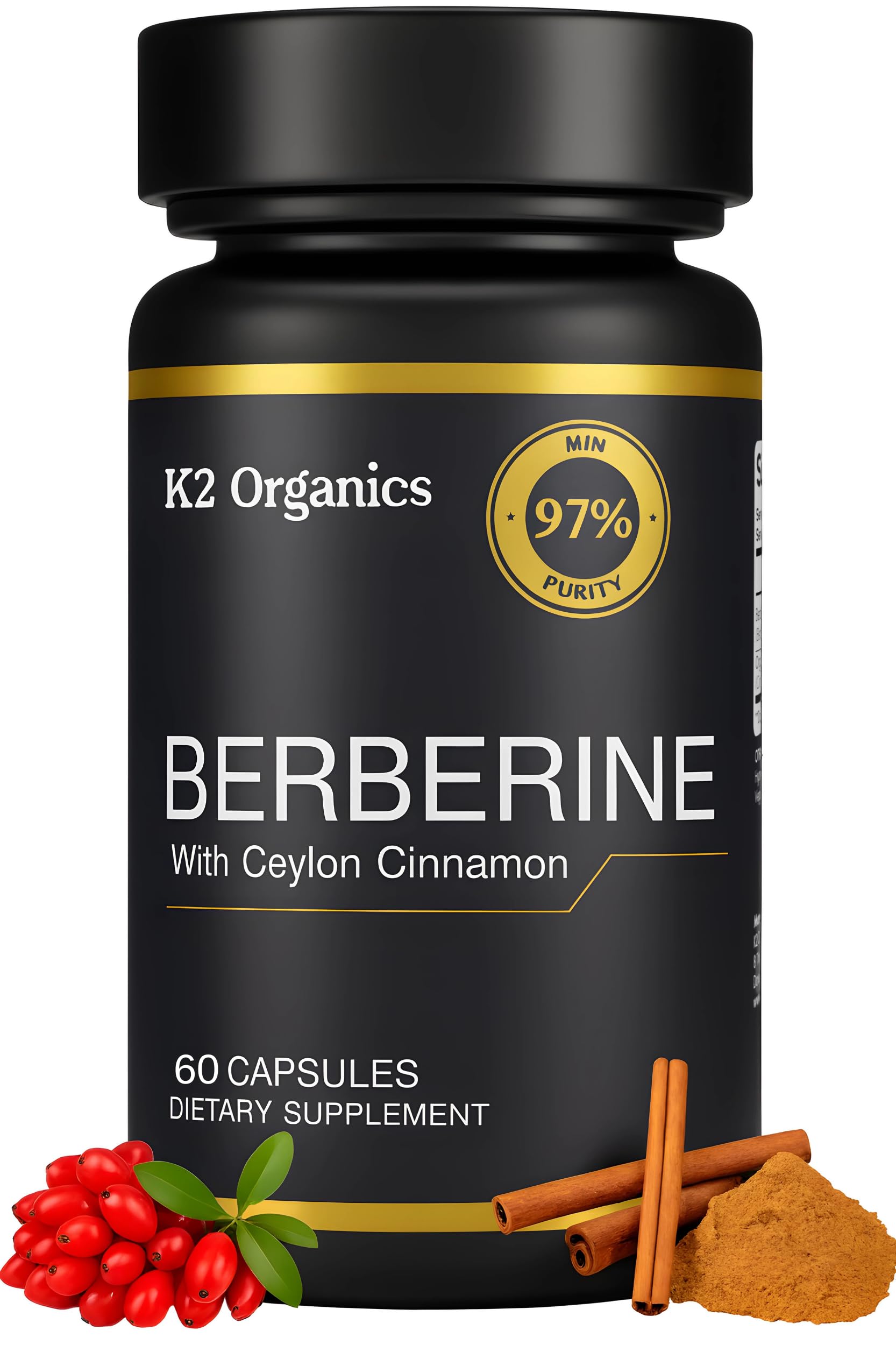 K2 Organics Berberine bottle front displaying 1200 mg potency