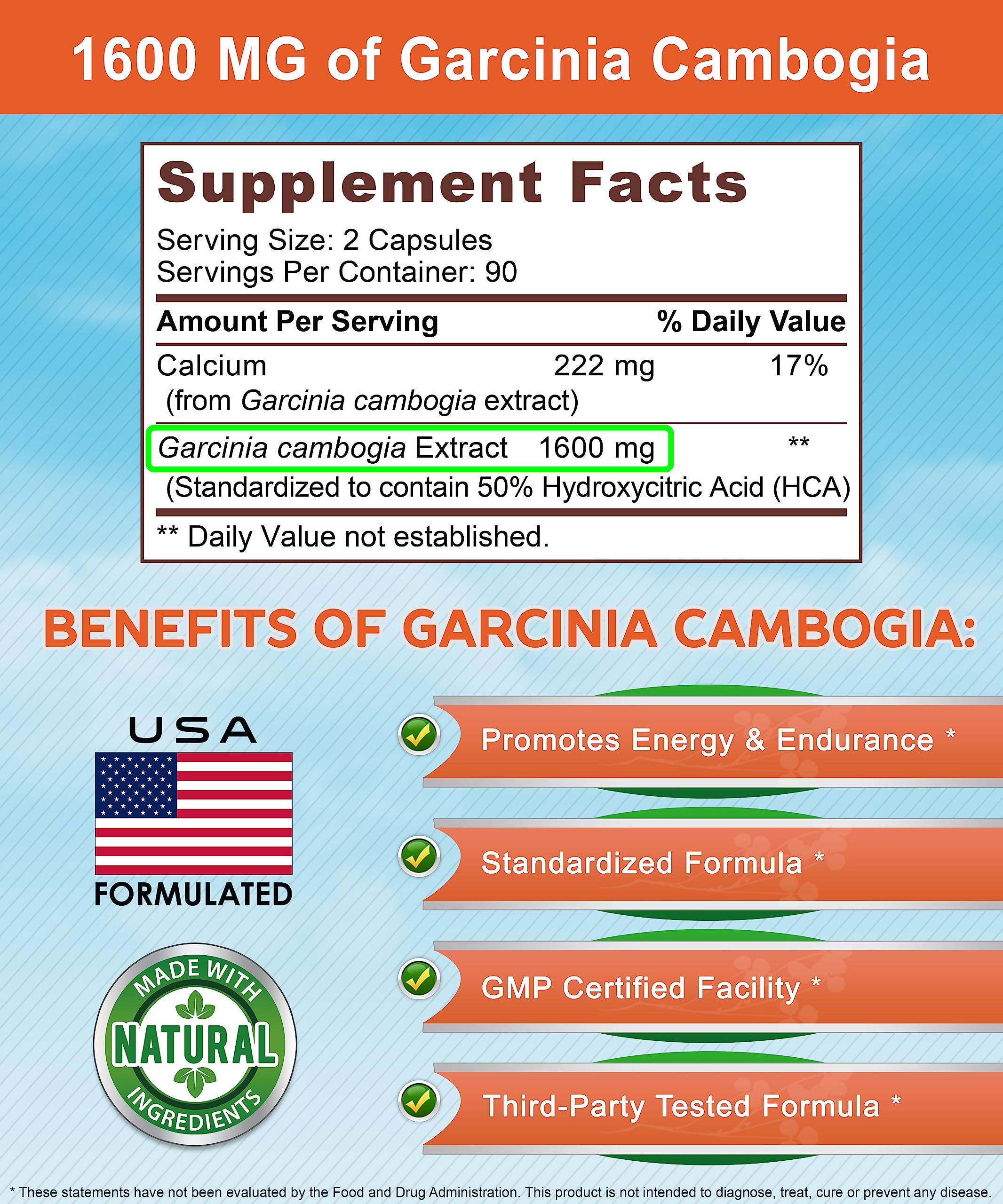 Label shot of K4 Keto Garcinia Cambogia packaging and ingredients