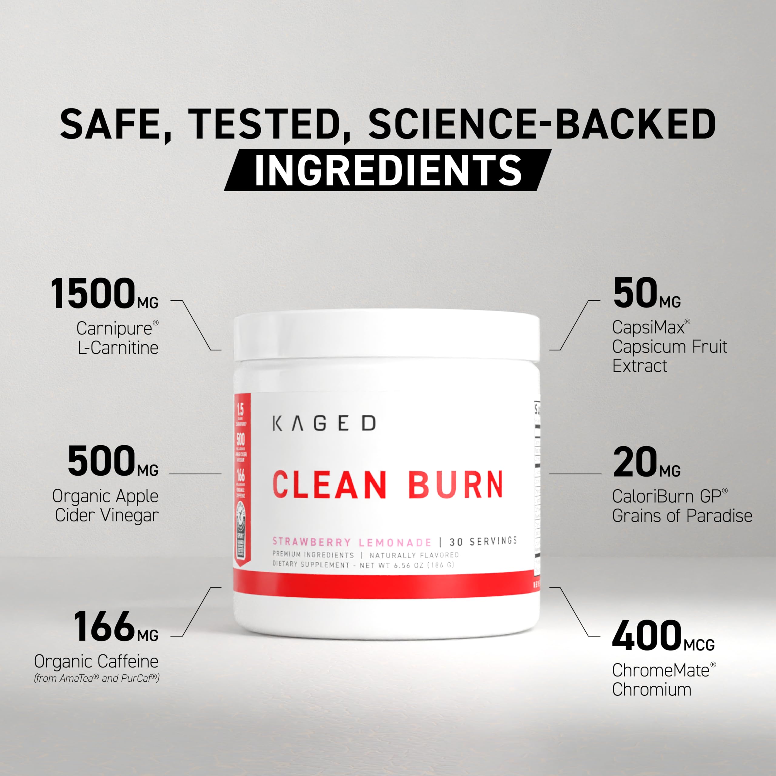 Kaged Clean Burn scoop dispense demonstrates easy mixing for pre-workout or daily use.