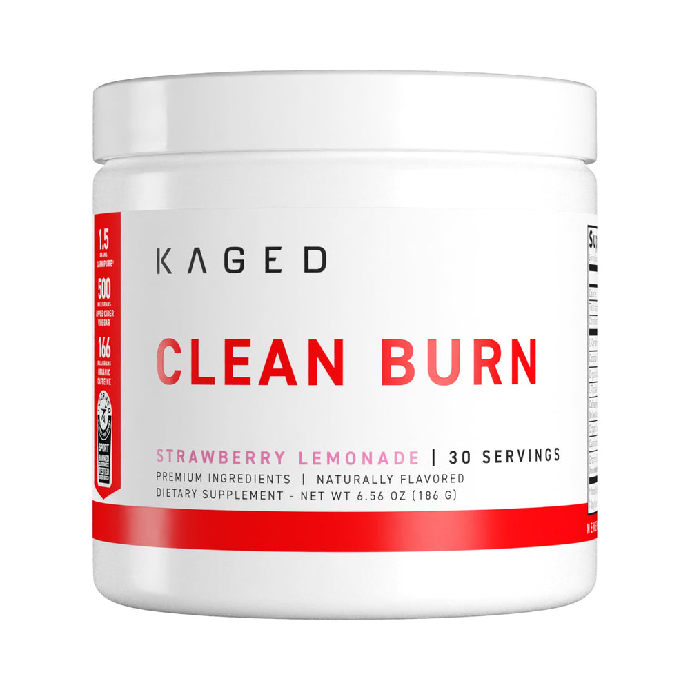 Kaged Clean Burn strawberry lemonade bottle supports convenient metabolism and steady energy.
