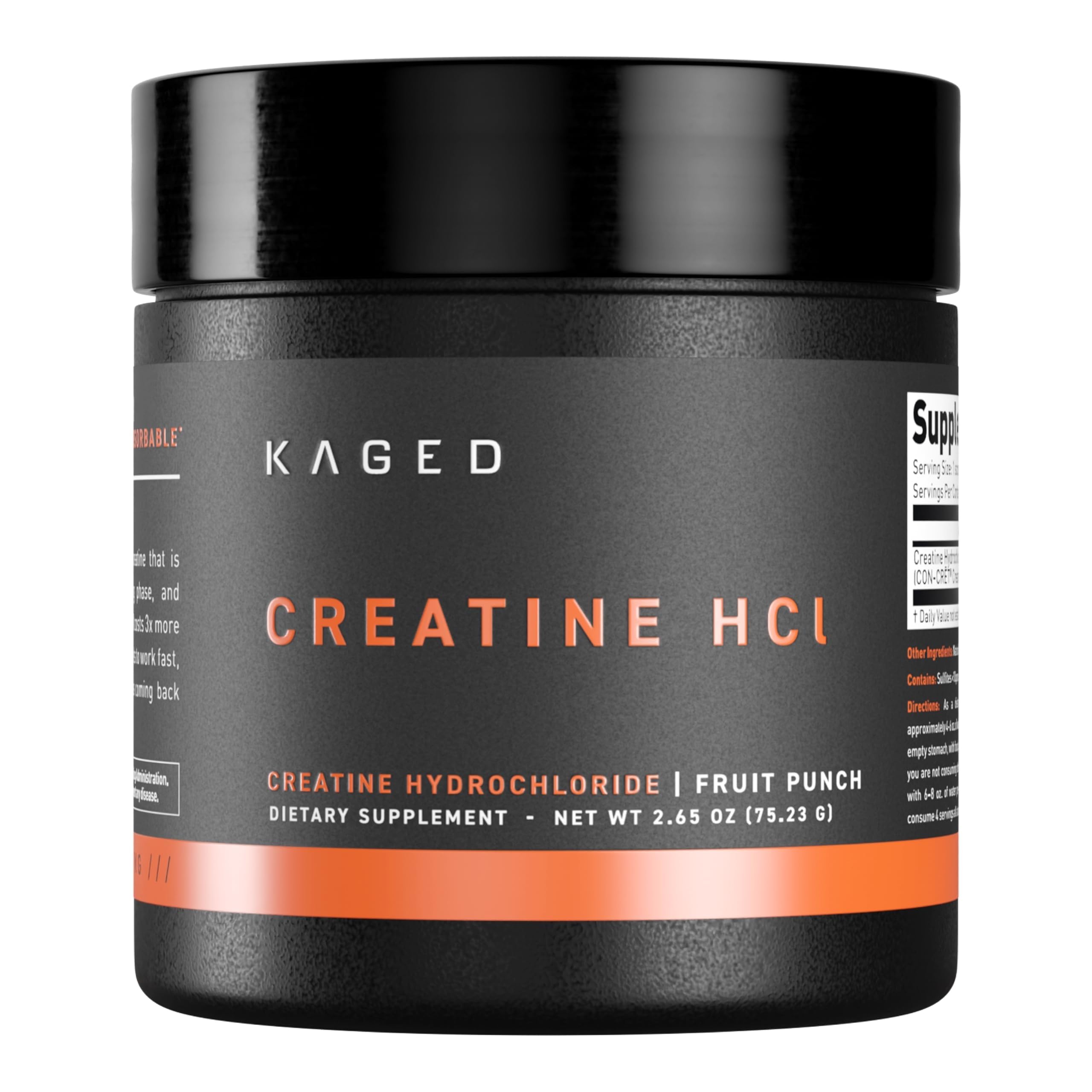 Kaged Creatine HCl powder bottle, premium fast absorption for workouts.