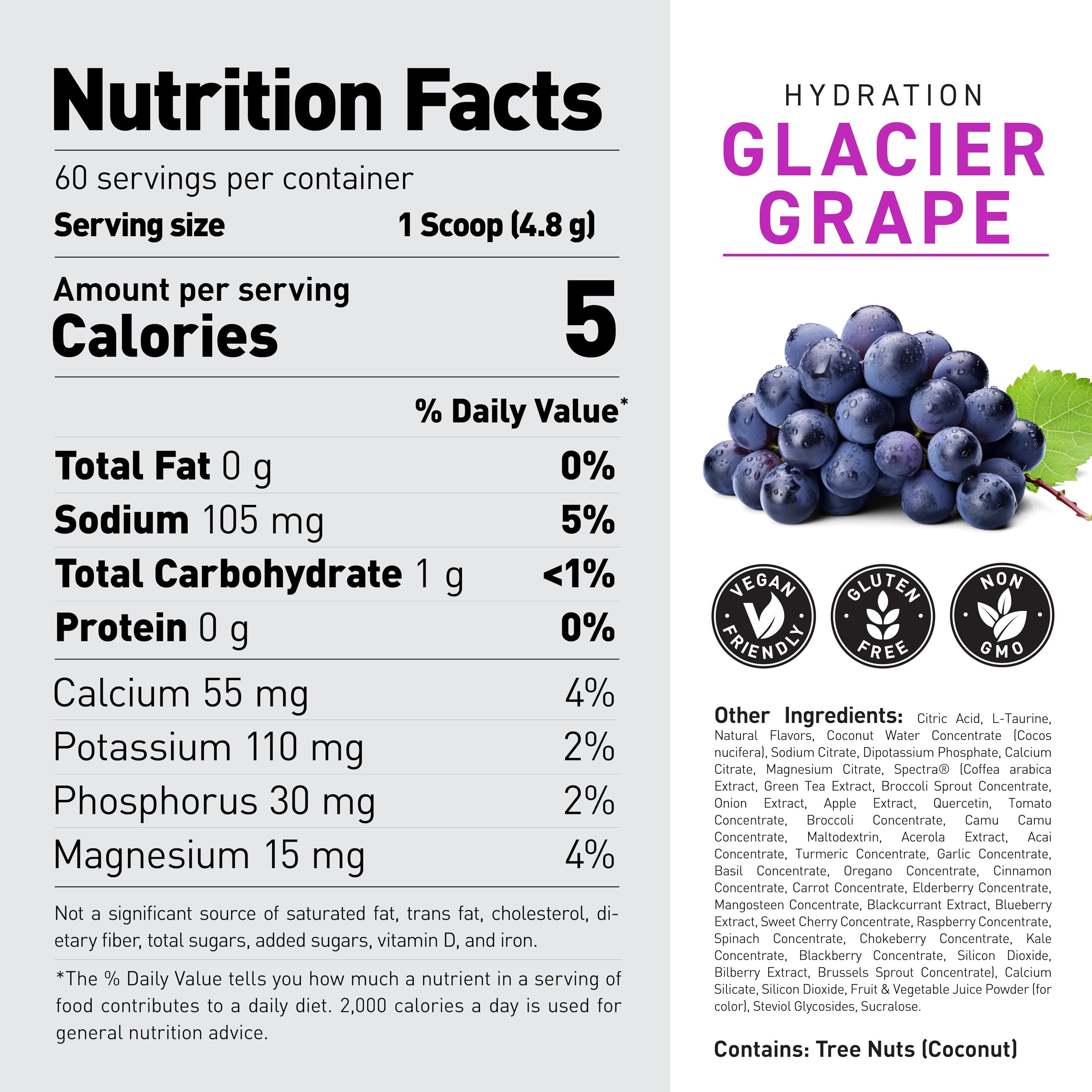 Kaged Daily Hydration ingredients panel highlighting Spectra antioxidants.