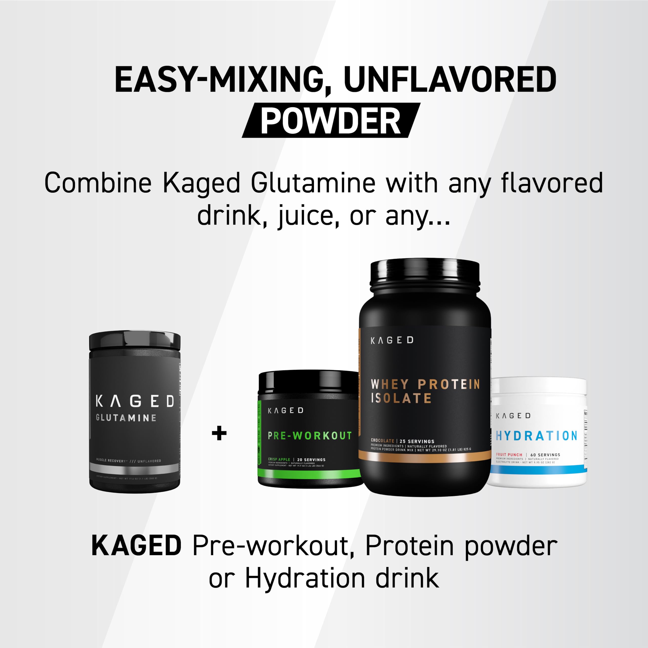 Kaged Glutamine dissolving in water for quick, smooth mixing.