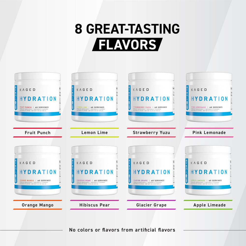 Kaged HydraCharge Apple Limeade dissolving in water with vibrant color for tasty hydration.
