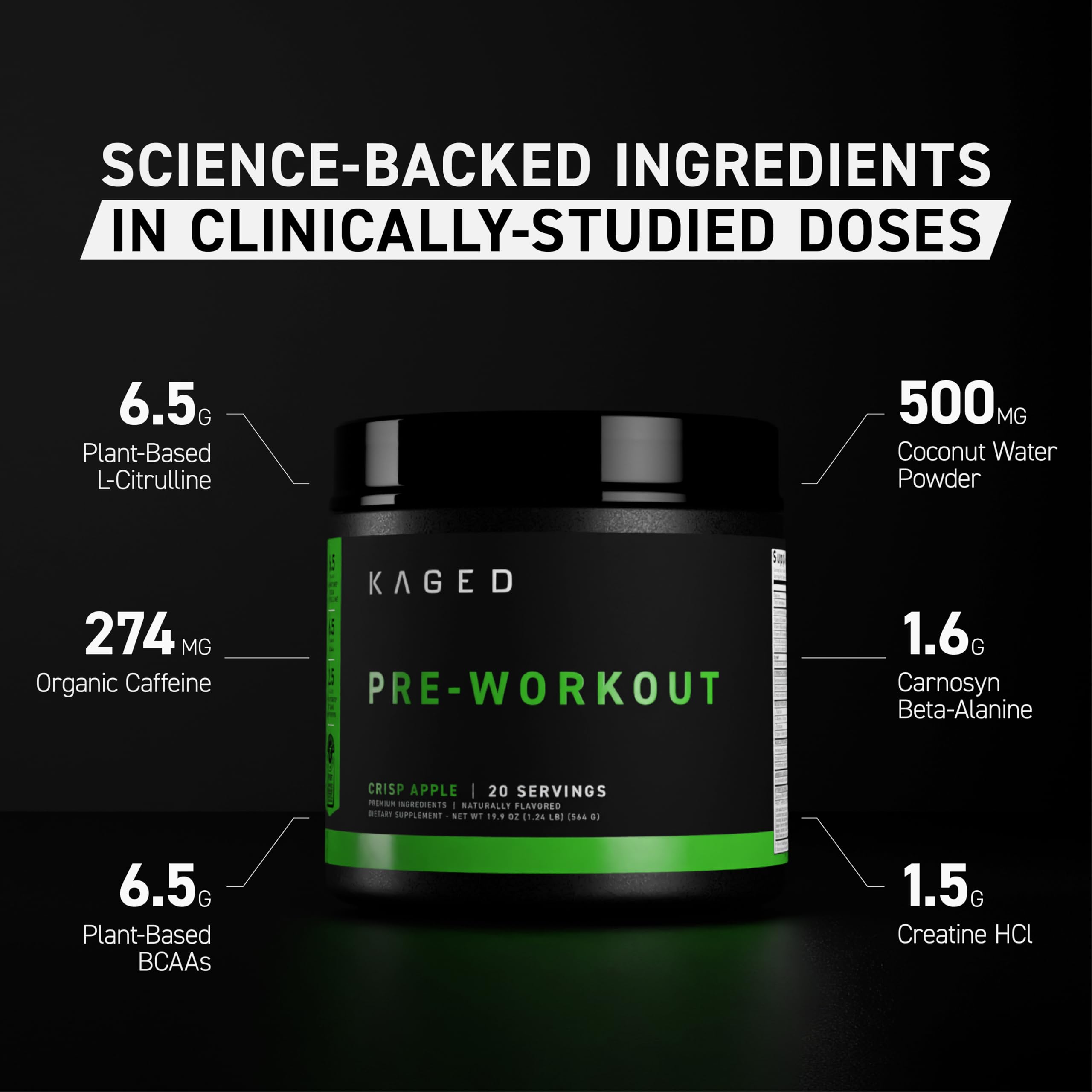 Close-up of Kaged Pre-Workout Powder Fruit Punch label with organic caffeine