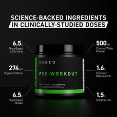 Close-up of Kaged Pre-Workout Powder Fruit Punch label with organic caffeine