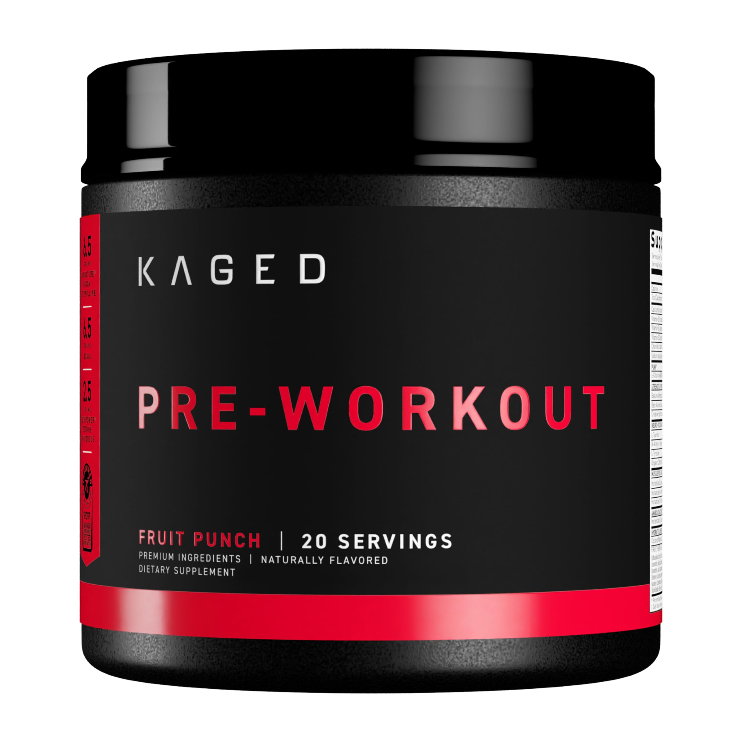Kaged Original Pre-Workout Powder Fruit Punch tub front for a focused training session