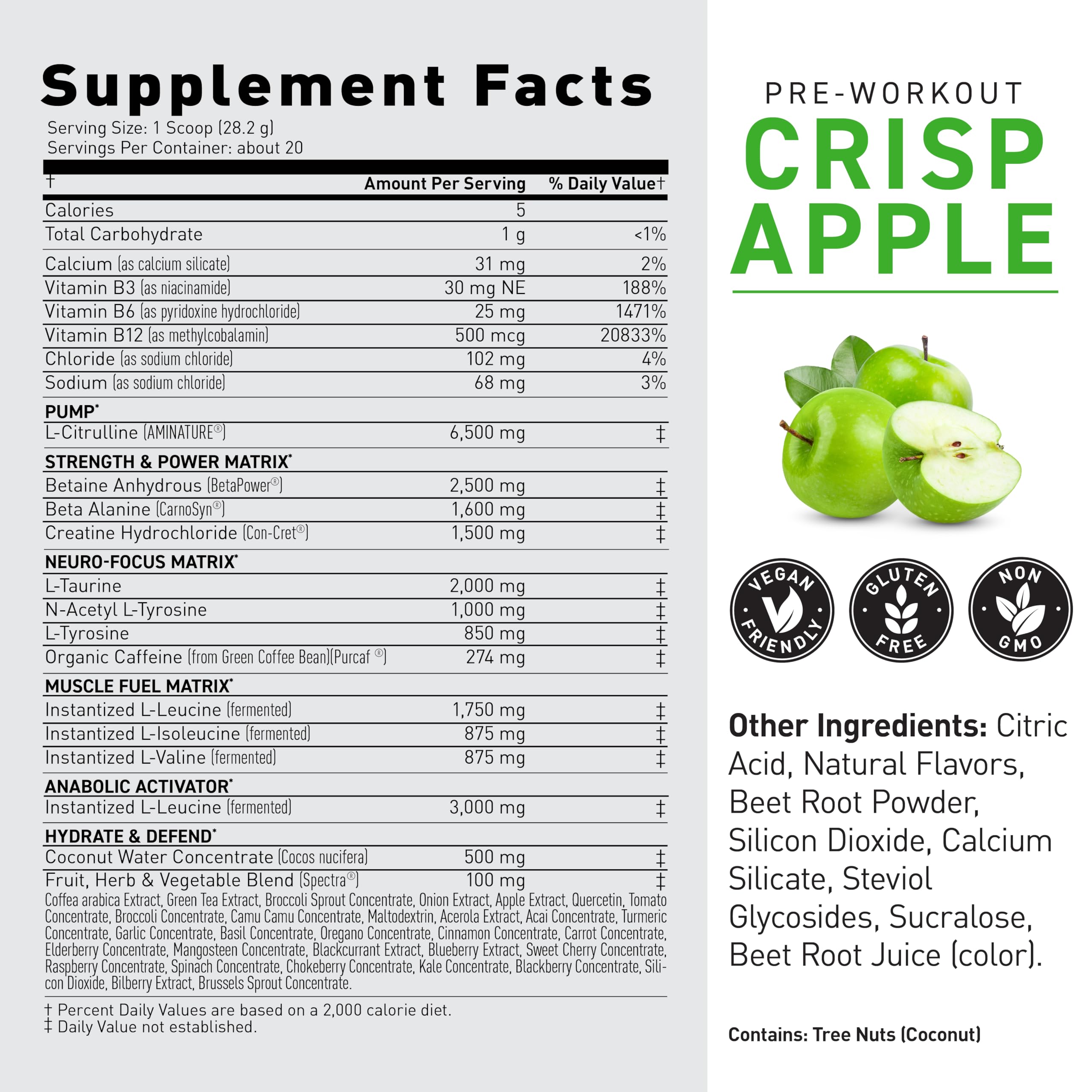 Kaged Original Pre-Workout Krisp Apple caffeine source visual emphasizes alertness potential.