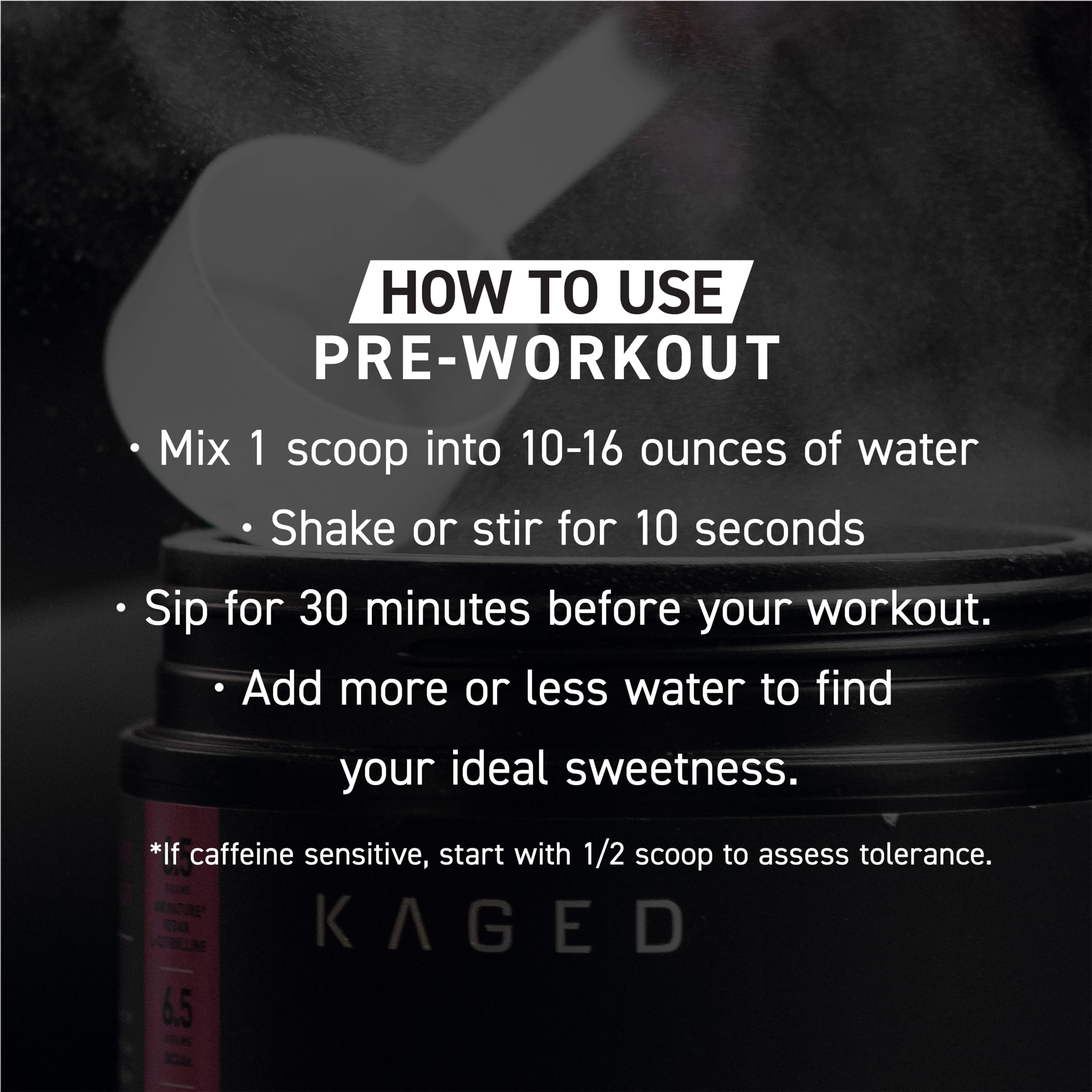 Kaged Original Pre-Workout Krisp Apple spill-free measure demonstrates precise dosing convenience.