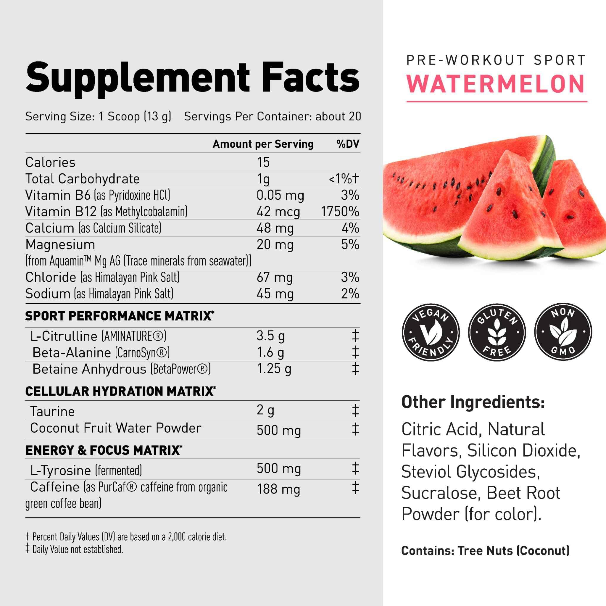 Kaged Sport Pre Workout bottle with nutrition facts emphasizes clean label
