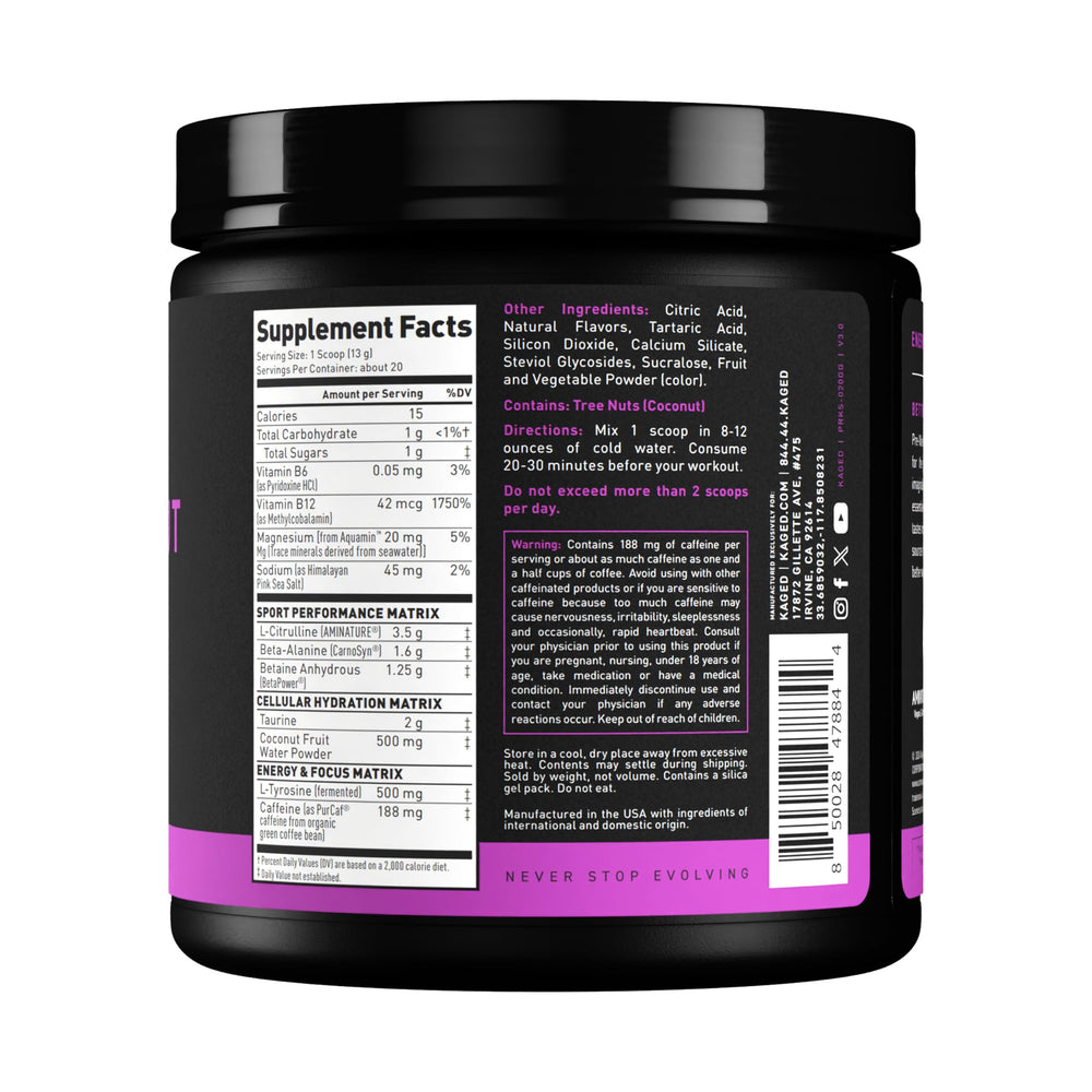 Kaged Sport Pre Workout Glacier Grape endurance boost image conveys sustained energy.