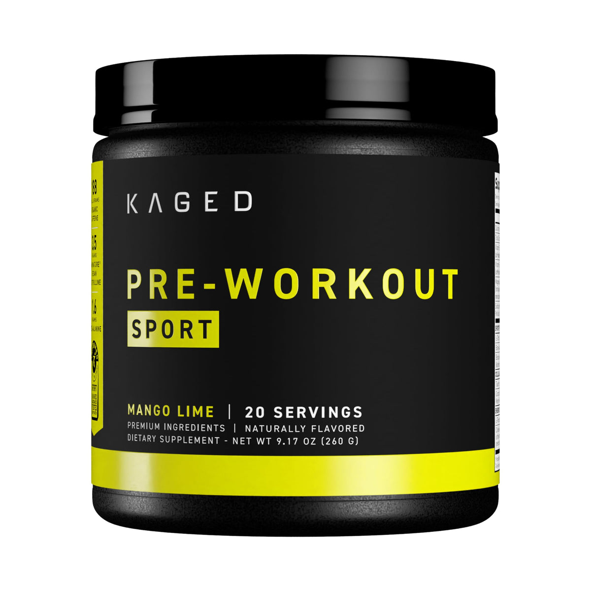 Kaged Sport Pre Workout Mango Lime bottle ready for a gym session
