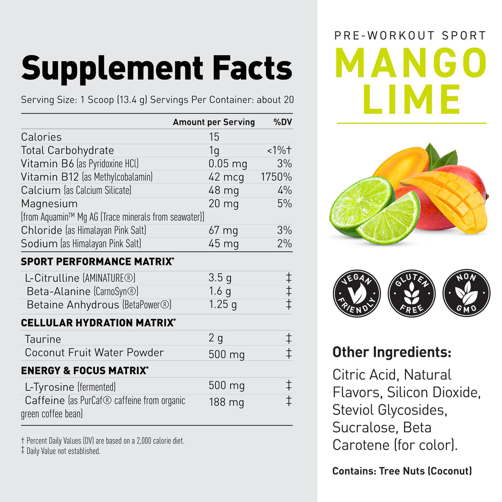 Kaged Sport pre-workout ingredients panel highlighting key components