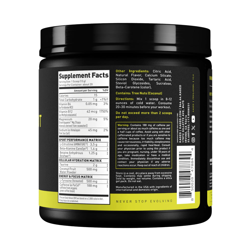 Kaged Sport Pre Workout Mango Lime flavor swirling in water