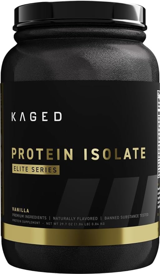 Kaged Vanilla label close-up highlighting the 100% isolate blend.